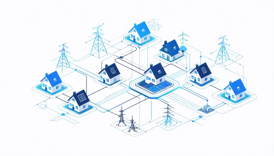 Network diagram of homes participating in a solar virtual power plant system