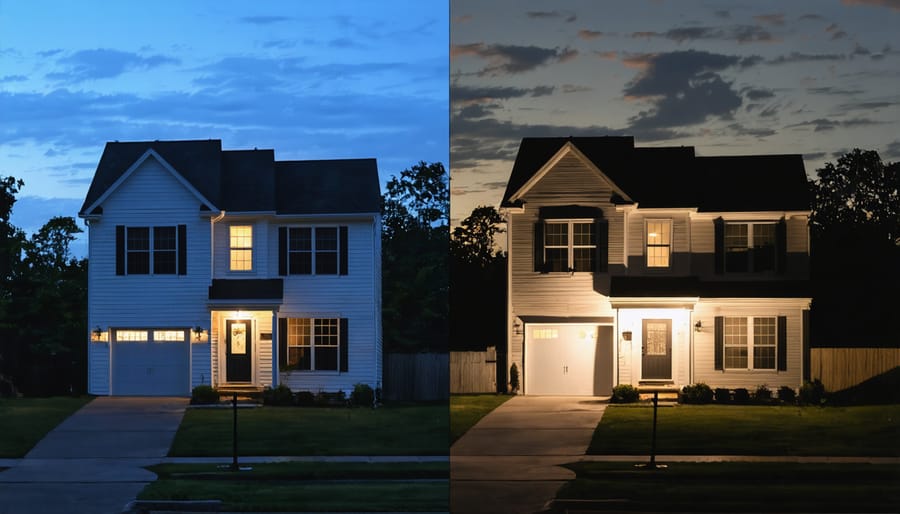 Comparative view of house with and without battery backup during power outage