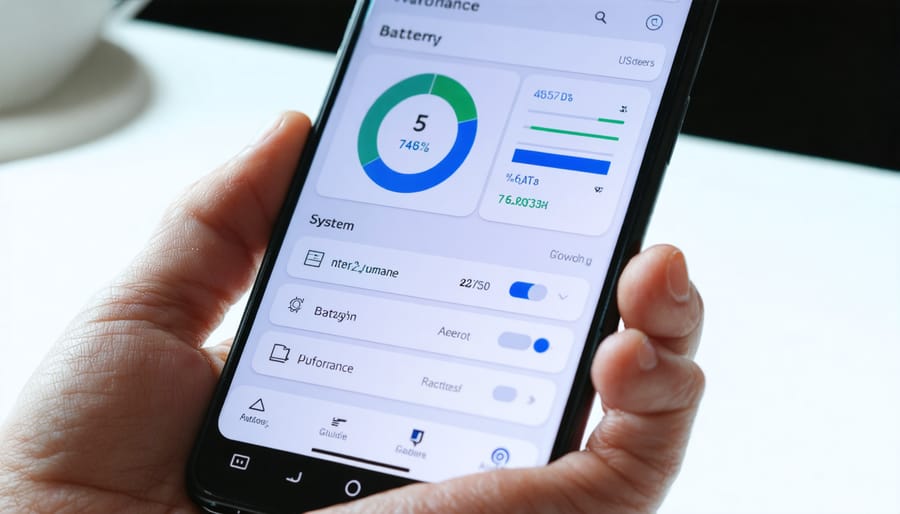 Mobile app interface showing battery system status and energy management controls