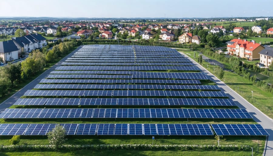 Large solar panel array serving multiple homes in a community solar project