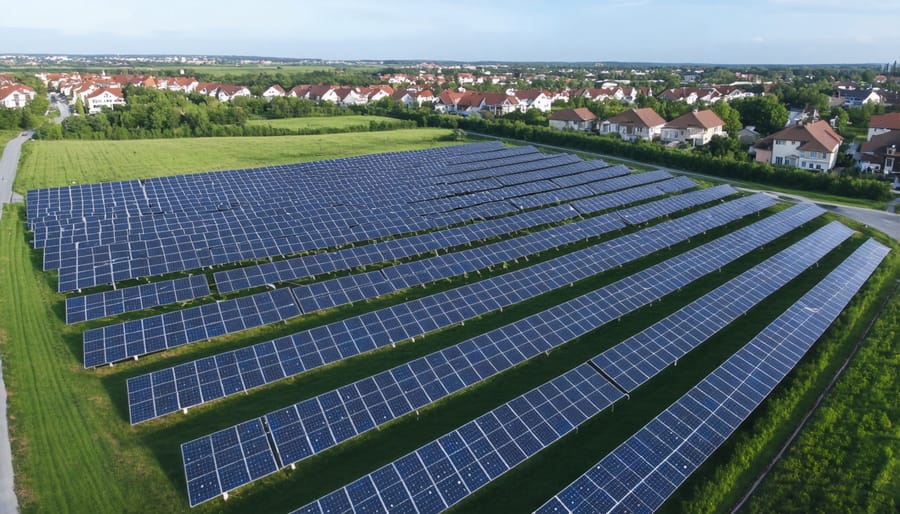 Large solar panel array serving nearby residential community