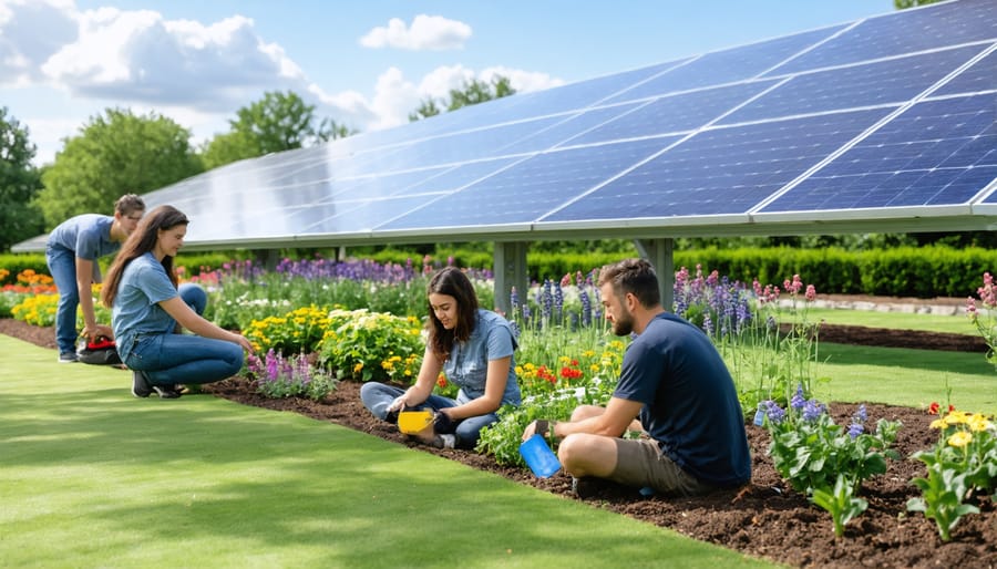 Community members working together at a shared solar installation site