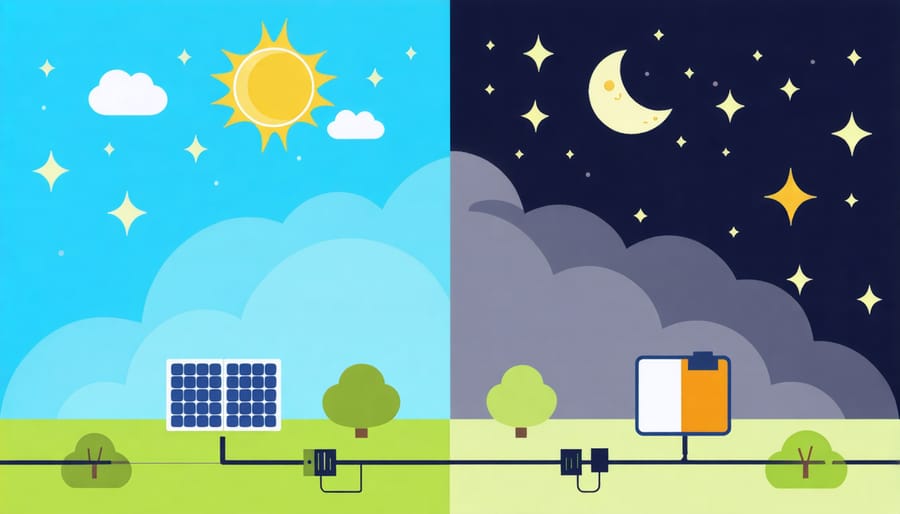 Day and night comparison of solar battery system operation