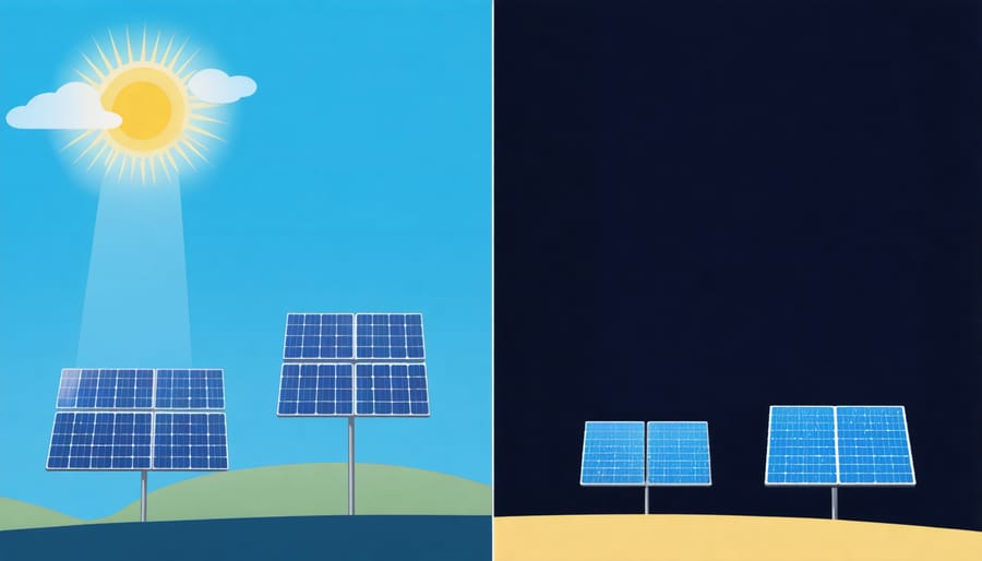 Comparison illustration of solar system operation during day and night