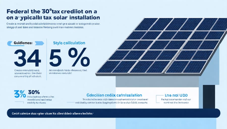 Visual breakdown of federal solar tax credit calculation showing dollar amounts and percentages