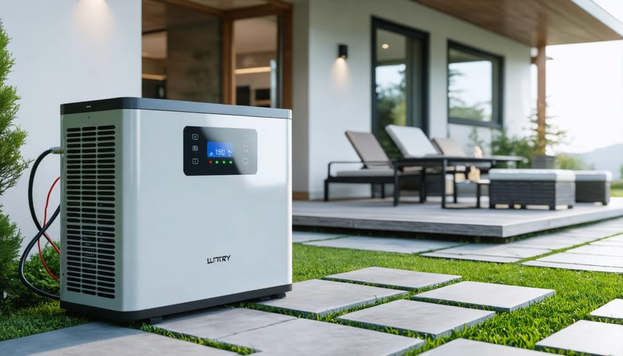 Residential battery storage system with sleek lithium-ion batteries mounted on wall