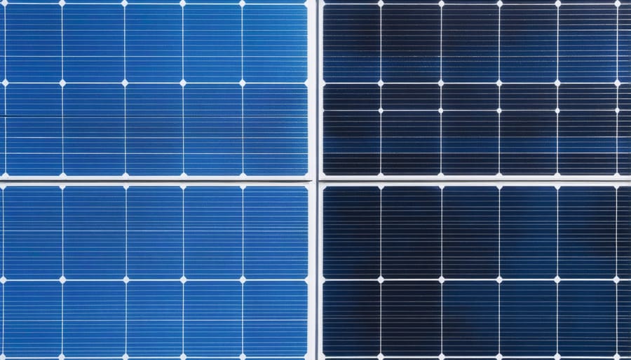 Visual comparison of black monocrystalline panels versus blue polycrystalline solar panels