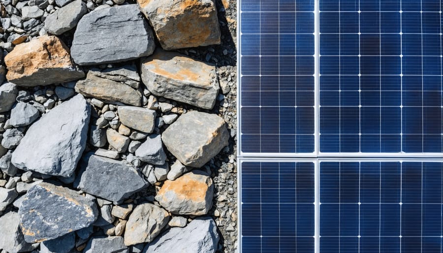 Separated materials recovered from recycled solar panels including glass, aluminum, and silicon