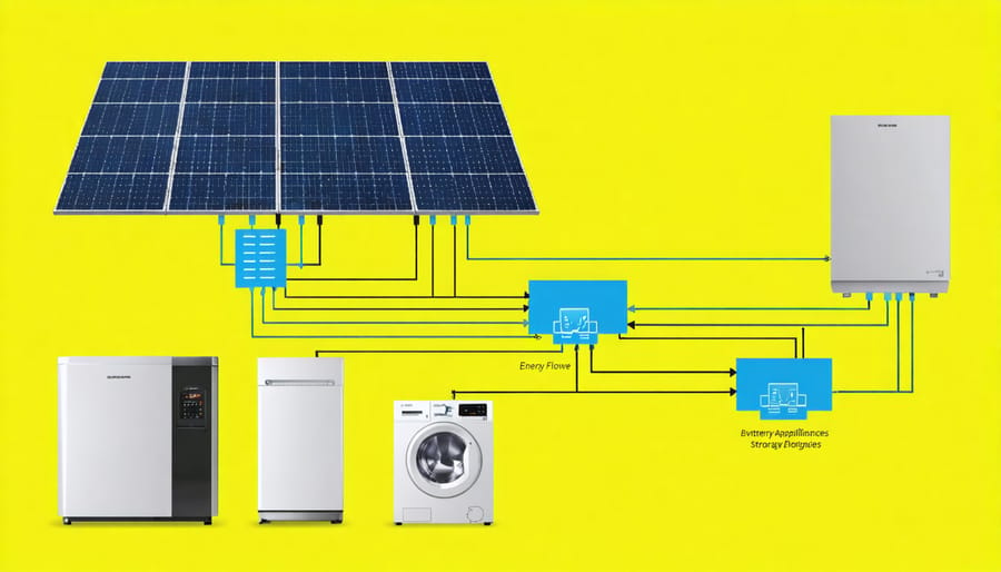 Infographic of smart home energy management system components and connections