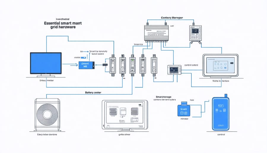 Technical diagram of smart grid system components and their connections