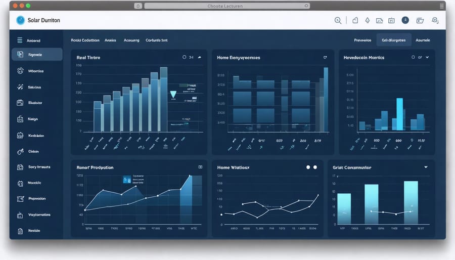 Smart home energy monitoring dashboard displaying solar production and consumption data