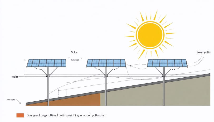 Technical illustration of solar panel placement angles and orientation for maximum efficiency