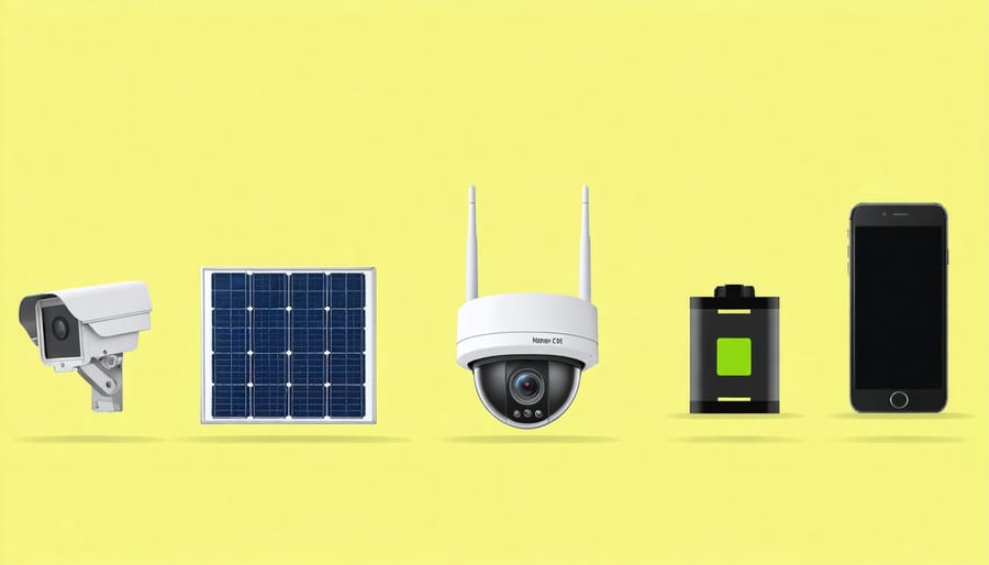 Diagram illustrating components and connections in a solar-powered security camera system