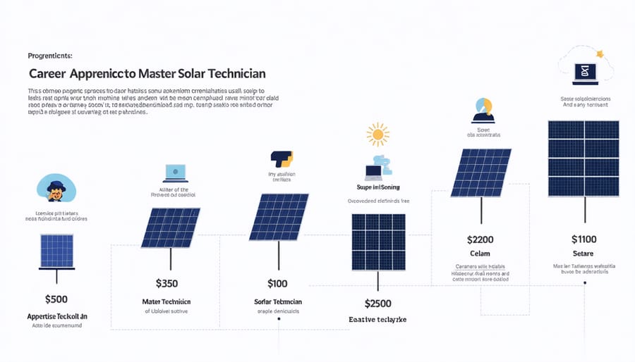 Career advancement chart for union solar jobs showing progression and earnings