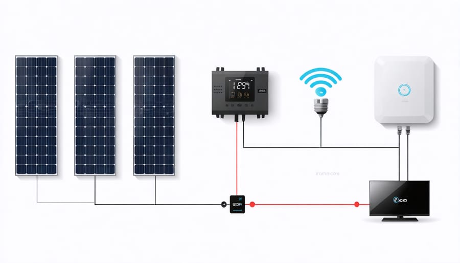 Equipment setup diagram for connecting solar panels to smart thermostat system