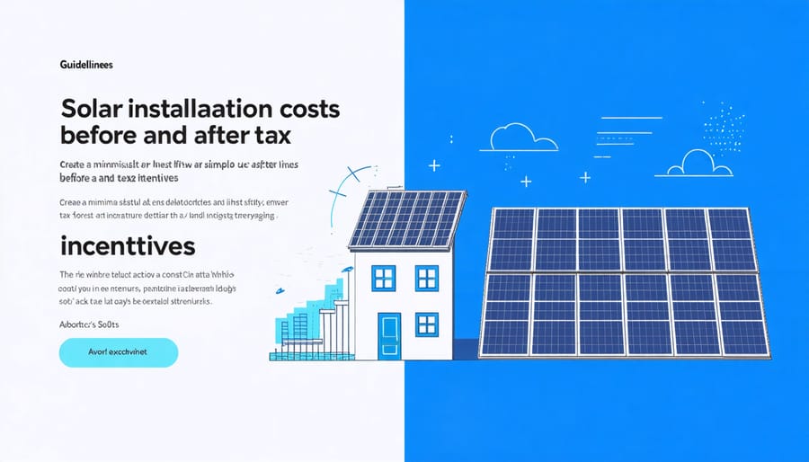 Bar chart showing solar system costs with and without federal and state tax incentives