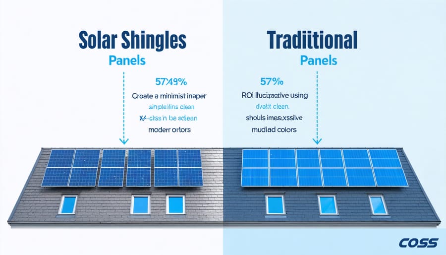 Visual chart comparing installation costs and long-term savings of solar shingles versus traditional solar panels