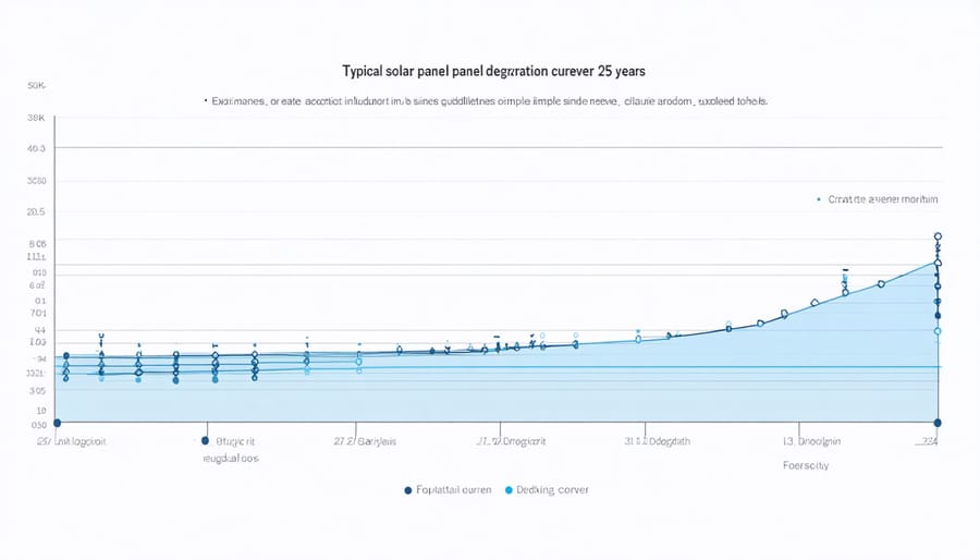 Graph illustrating solar panel performance decline from 100% to approximately 80% over 25-year period