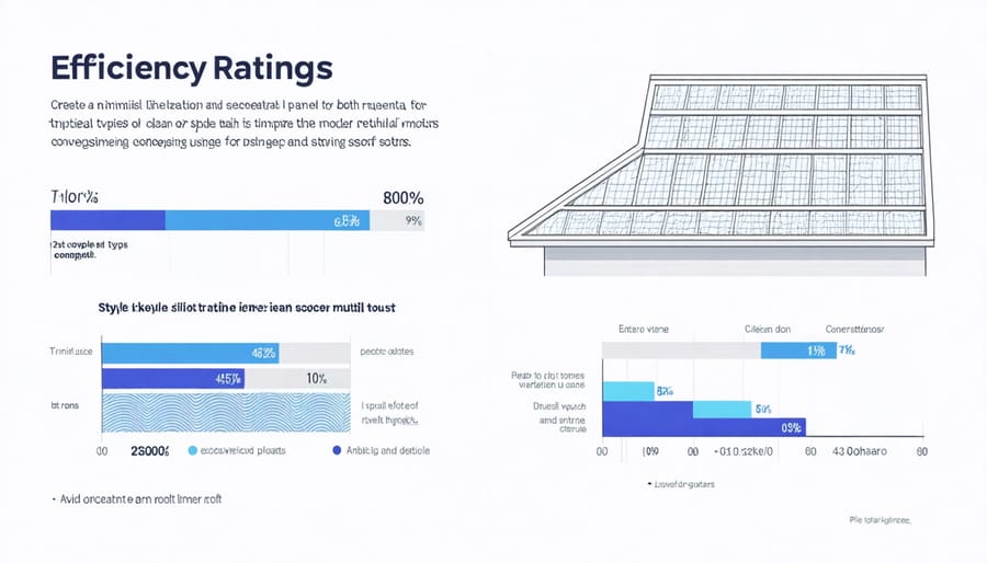 Comparative diagram showing efficiency percentages and roof space needed for mono and polycrystalline panels