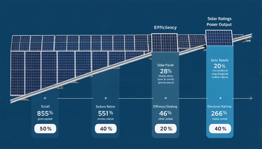 Chart displaying solar panel efficiency ratings and performance metrics