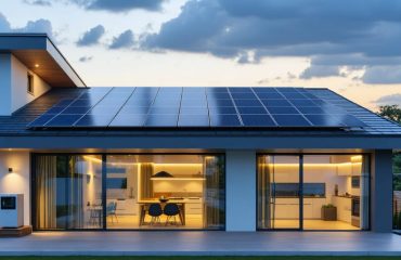 Modern home rooftop with solar panels and a battery storage unit, illustrating stable energy supply in varied weather conditions.