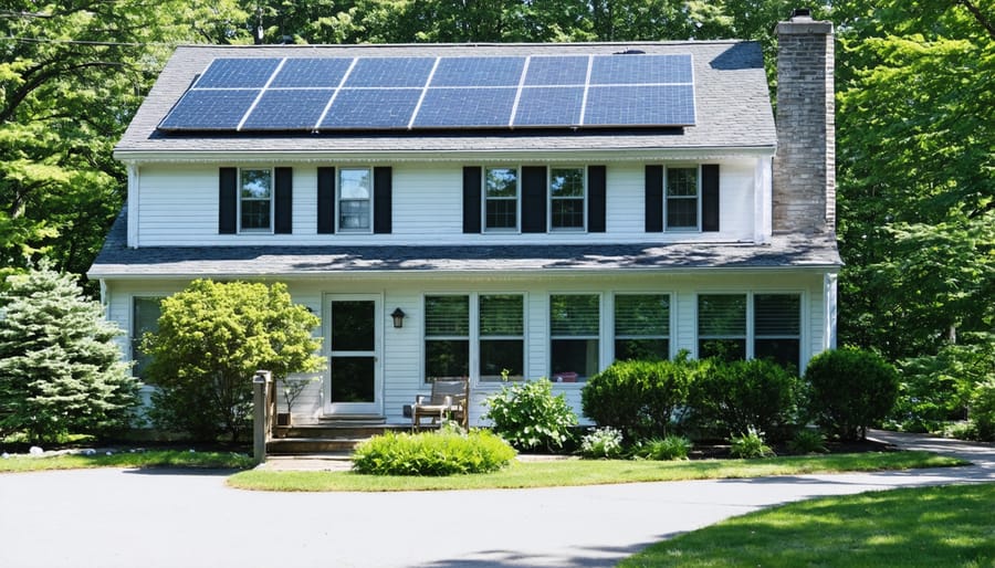 Side-by-side comparison of home exterior before and after solar panel installation