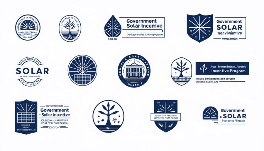 Various federal and state solar incentive program logos including tax credit symbols