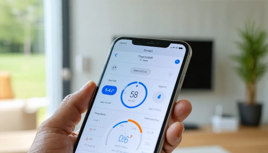 Smartphone screen showing solar panel monitoring features in smart thermostat app