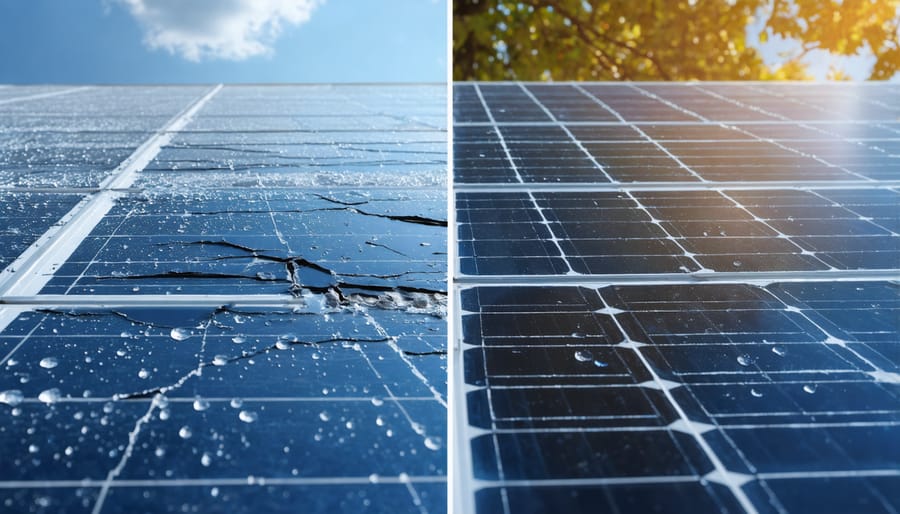 Comparison of damaged and protected solar panels after severe weather