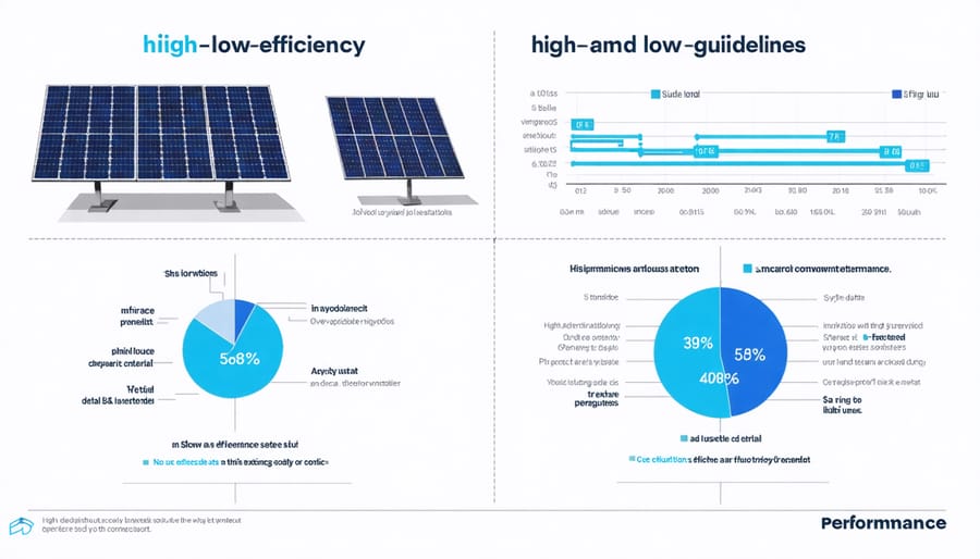 Infographic comparing efficiency ratings between premium and standard solar panels