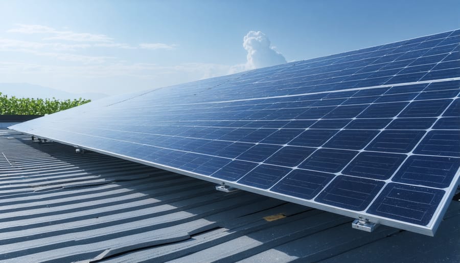 Workers dismantling solar panels at a specialized recycling facility