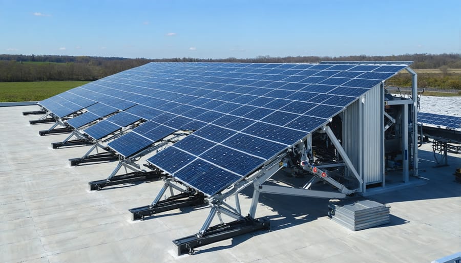 Advanced solar panel recycling facility showing sustainable end-of-life processing