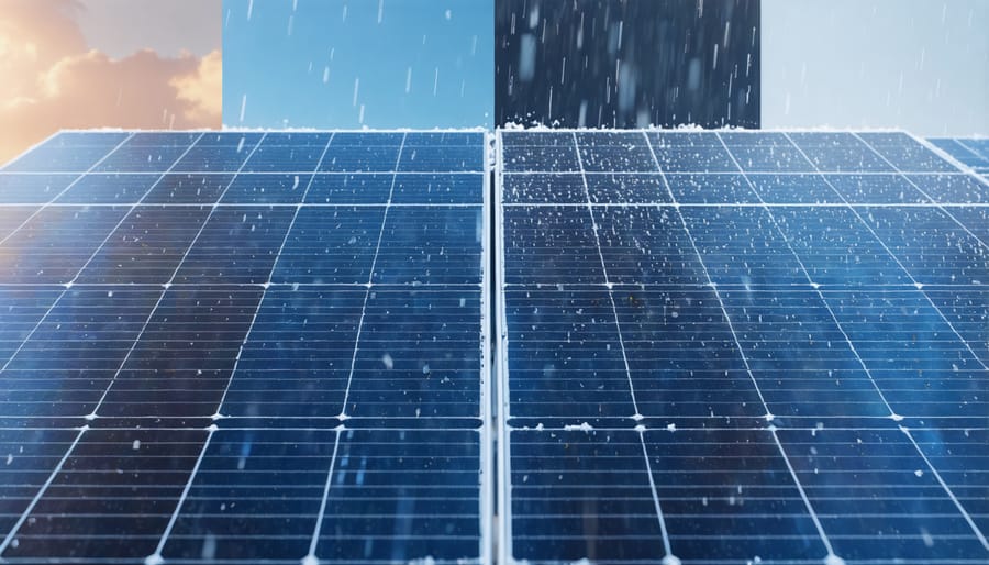 Solar panels operating under different weather conditions demonstrating real-world performance