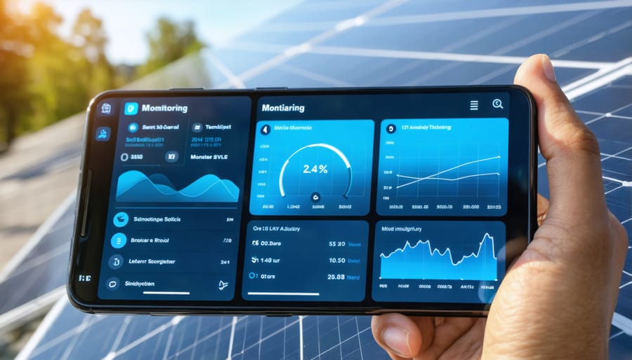 Mobile app interface showing real-time solar panel performance monitoring