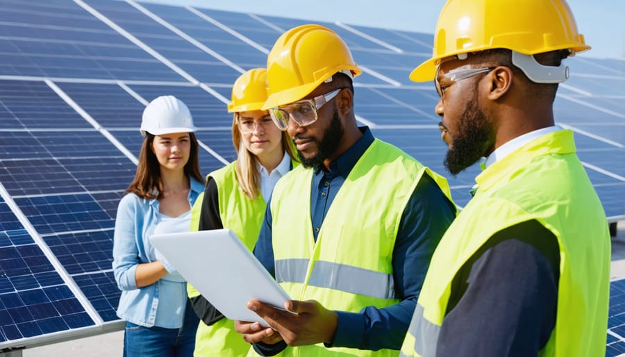 Union solar training program with diverse group of apprentices and instructor