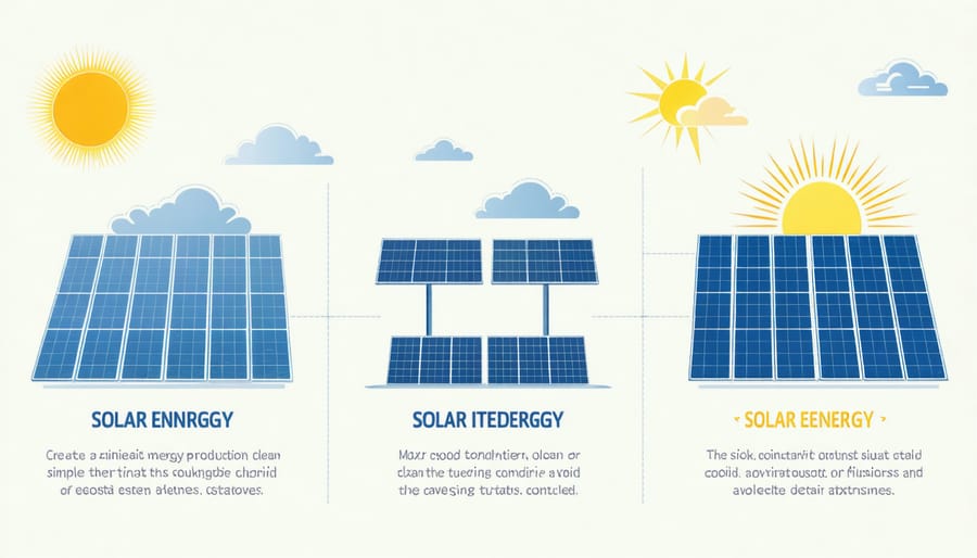 Chart displaying solar panel energy output during sunny, cloudy, and partially cloudy days