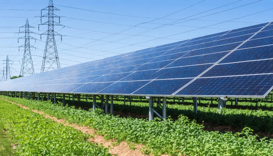 Vast utility-scale solar installation with power transmission infrastructure