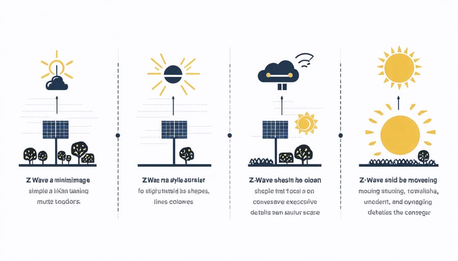 Step-by-step diagram of Z-Wave smart home setup with solar system integration