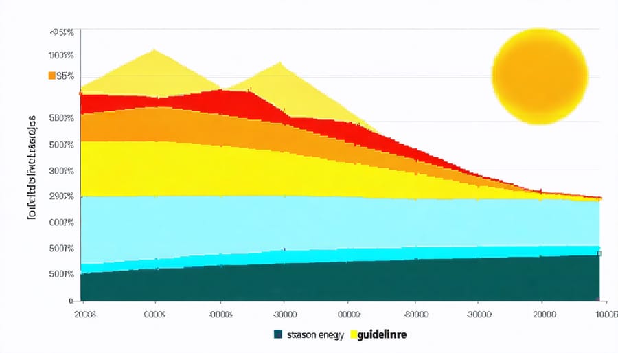 Graph displaying monthly energy generation patterns of a 9kW solar system throughout the year