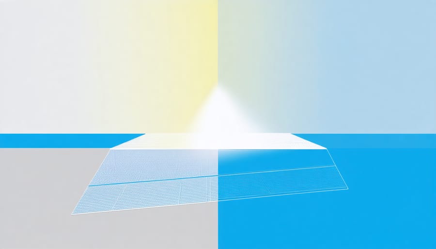 Diagram showing sunlight paths hitting both sides of a bifacial solar panel