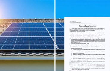 A contrasting split-image featuring solar panels on a Florida home along with depicted insurance documents, symbolizing the integration of renewable energy and comprehensive insurance coverage.