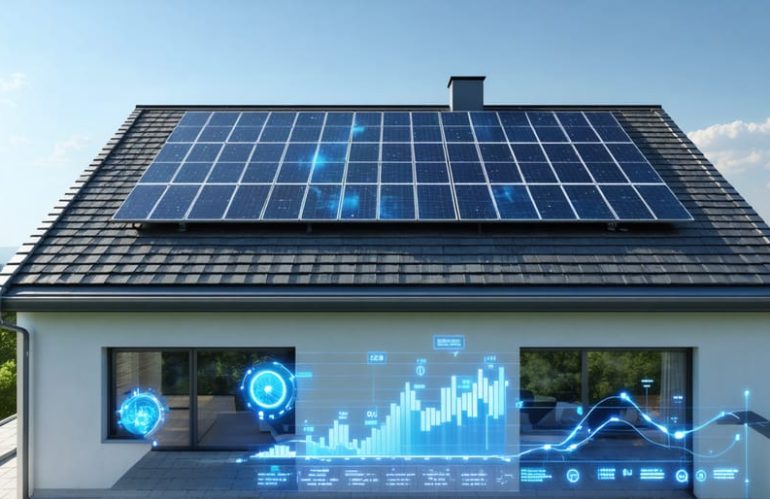 "A comparison of traditional and next-generation solar panels on a modern rooftop, illustrating efficiency differences and technological advancements."