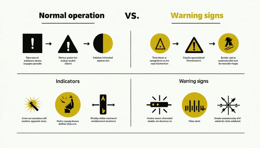 Comparison chart of normal solar water heater operation signs and warning indicators