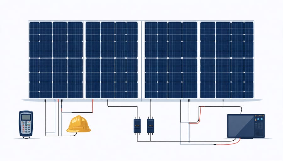 Detailed installation diagram showing correct wiring procedure for connecting solar panels in series