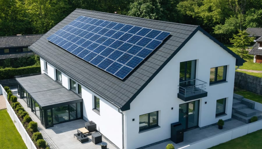 Smart home energy system with advanced solar panels, battery storage, and grid connectivity