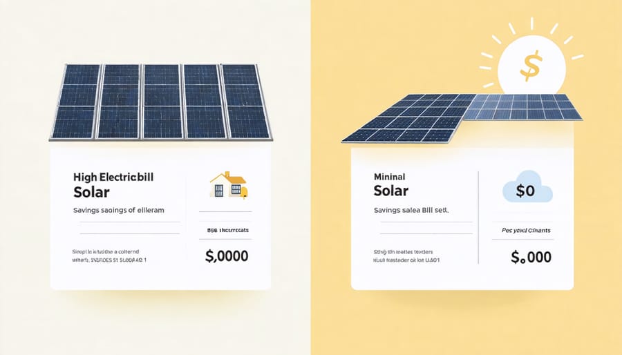 Side-by-side comparison of traditional electricity bill and reduced solar energy bill