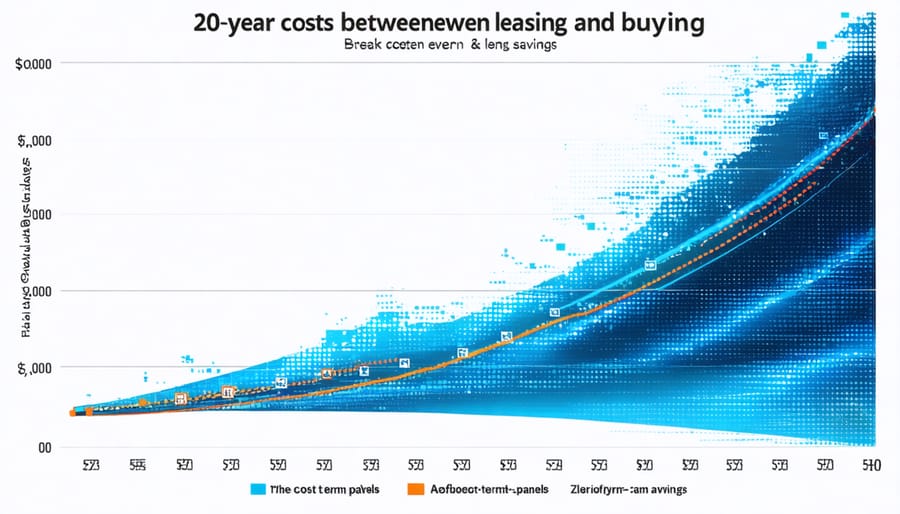 Financial comparison chart showing long-term costs of leasing versus buying solar panels