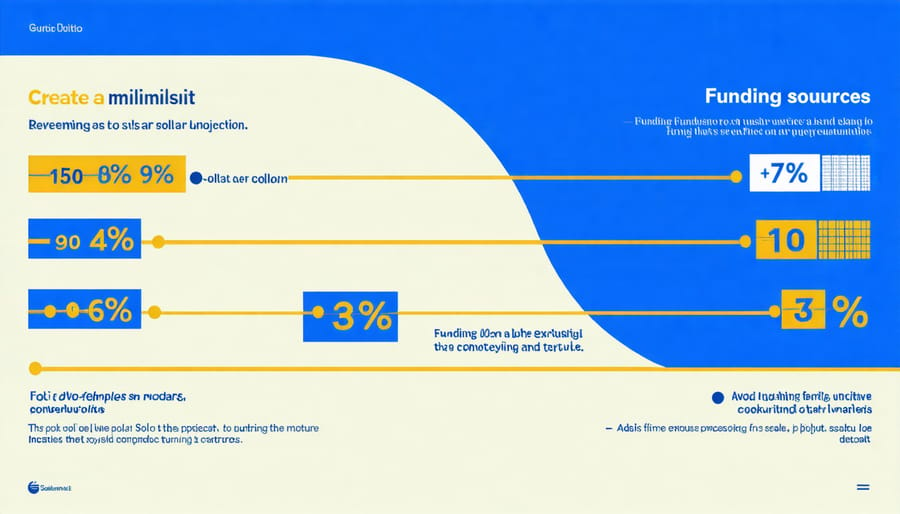 Visual diagram depicting federal, state, and private funding sources for solar farms with percentage breakdowns