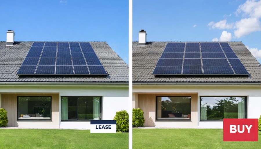 Side-by-side comparison of solar panel installation options: leasing versus buying