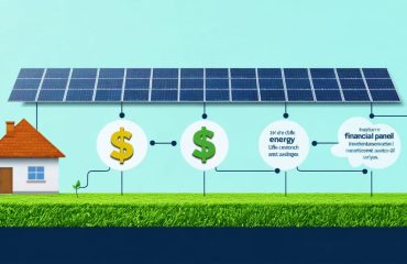 Conceptual illustration displaying the lifecycle of a solar panel investment with a timeline showing stages such as purchase, maintenance, energy savings, and eventual replacement, highlighting the financial benefits of life cycle cost analysis.